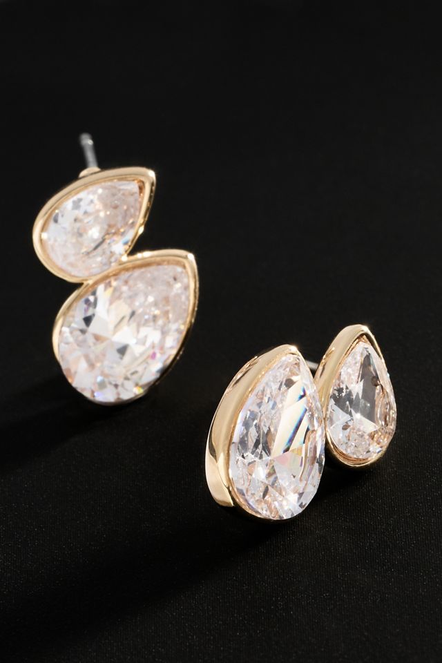 By Anthropologie Demi-Fine Crystal Pear Duet Earrings #2