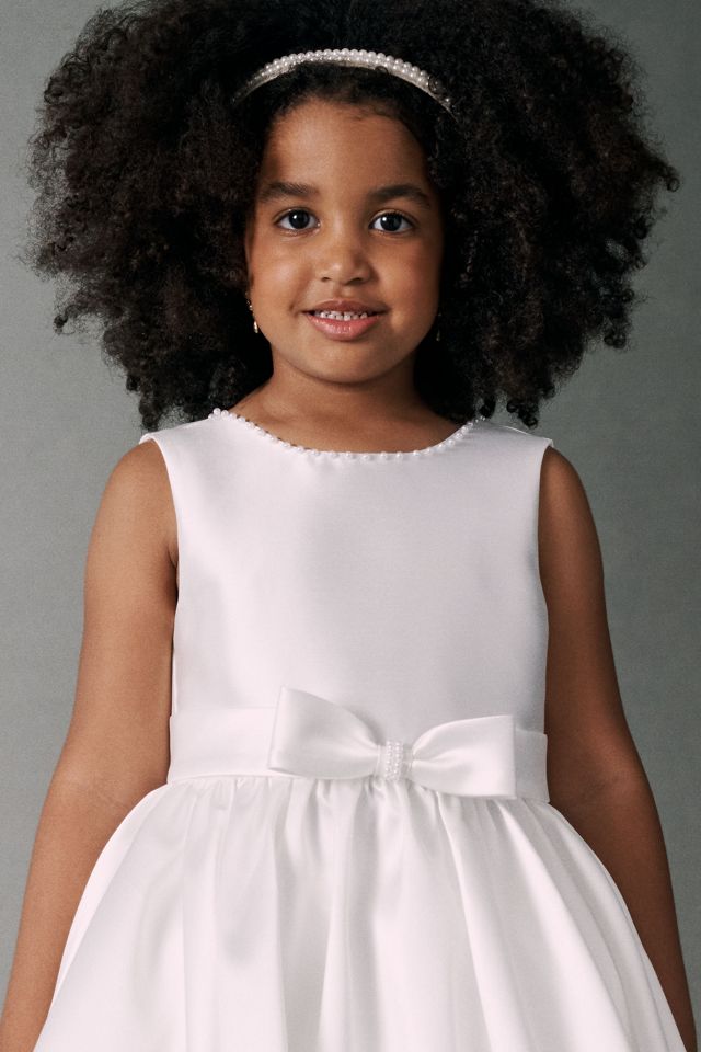 Princess Daliana Satin Pearl Bow Flower Girl Dress #1