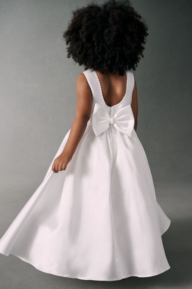 Princess Daliana Satin Pearl Bow Flower Girl Dress #2