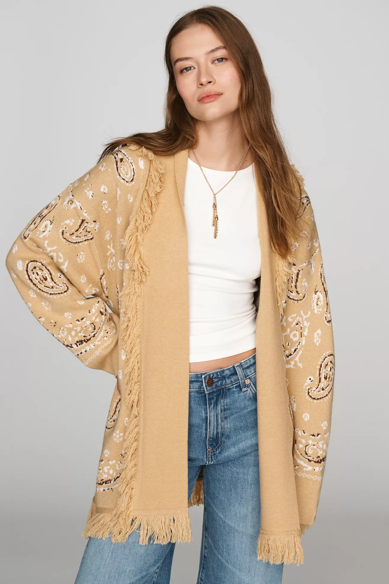 Flat White Fringe Wrap Cardigan