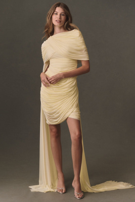 pale yellow dresses for weddings Wedding Guest Luxe silk/satin fabric Pale Yellow David's Bridal Long