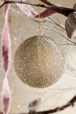 Silver Beaded Glass Globe Ornament