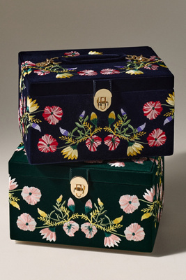 Wolf 1834 Zoe Velvet Floral Embroidered Jewelry Box | AnthroHome