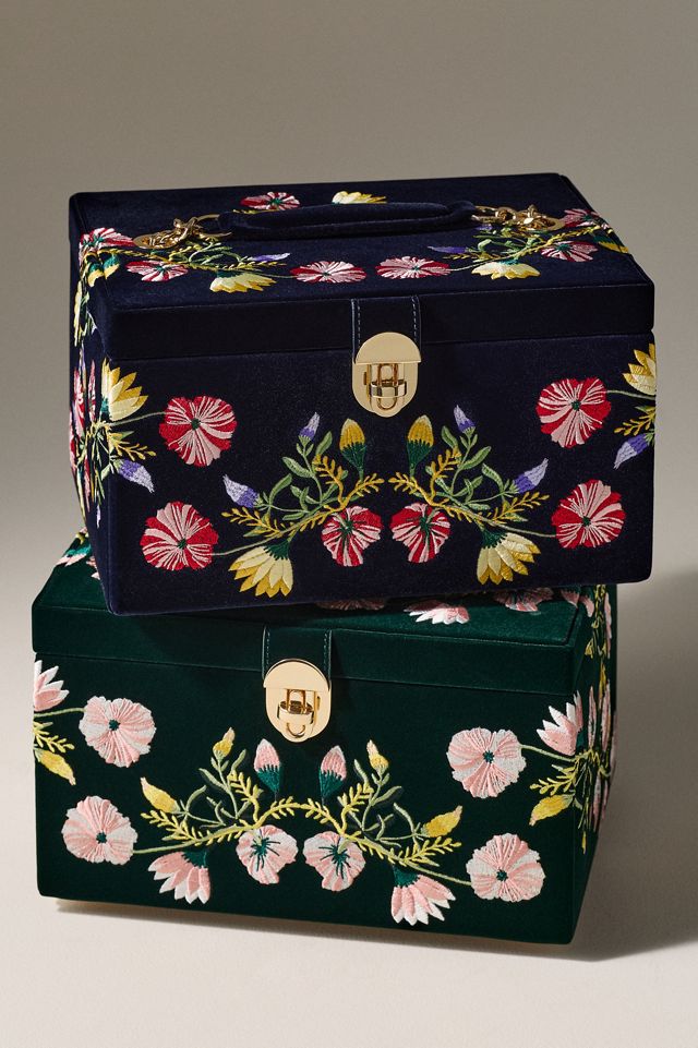 Wolf 1834 Zoe Velvet Floral Embroidered Jewelry Box | AnthroHome