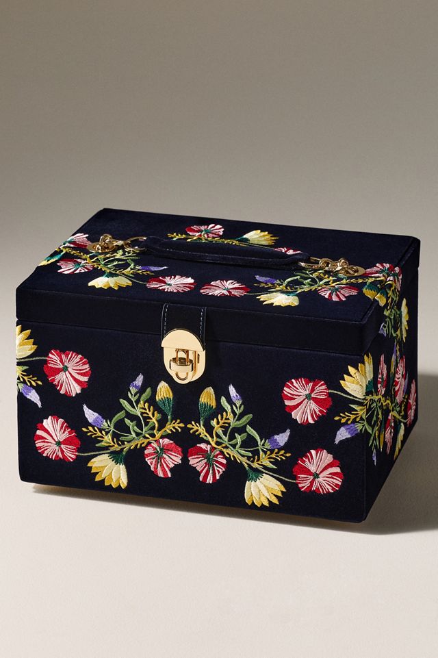 Wolf 1834 Zoe Velvet Floral Embroidered Jewelry Box | AnthroHome