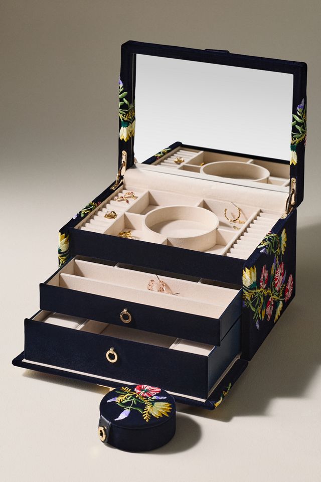 Wolf 1834 Zoe Velvet Floral Embroidered Jewelry Box | AnthroHome