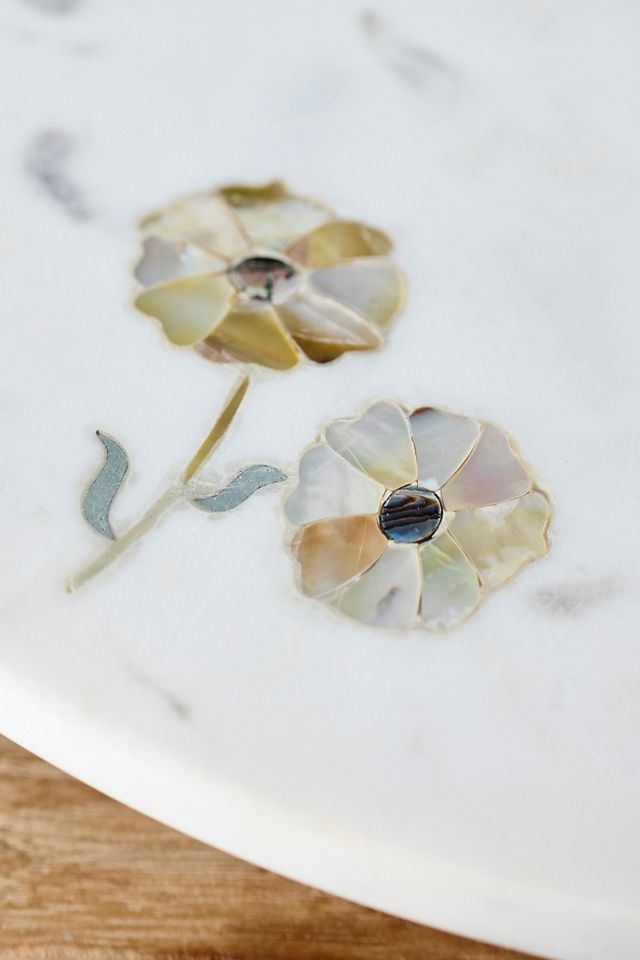 Floral Inlay Marble Lazy Susan #1