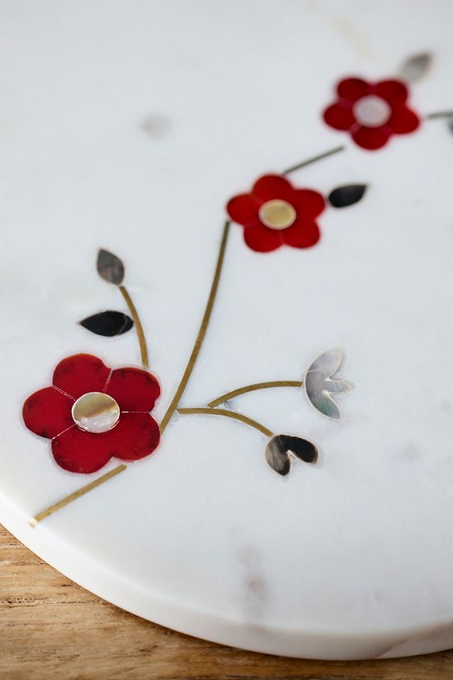 Floral Inlay Marble Serving Board, Red #1