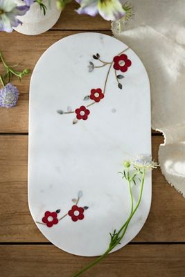 Floral Inlay Marble Serving Board, Red