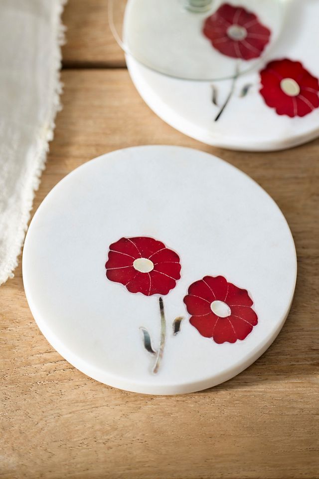Floral Inlay Marble Coasters, Set of 4 #1