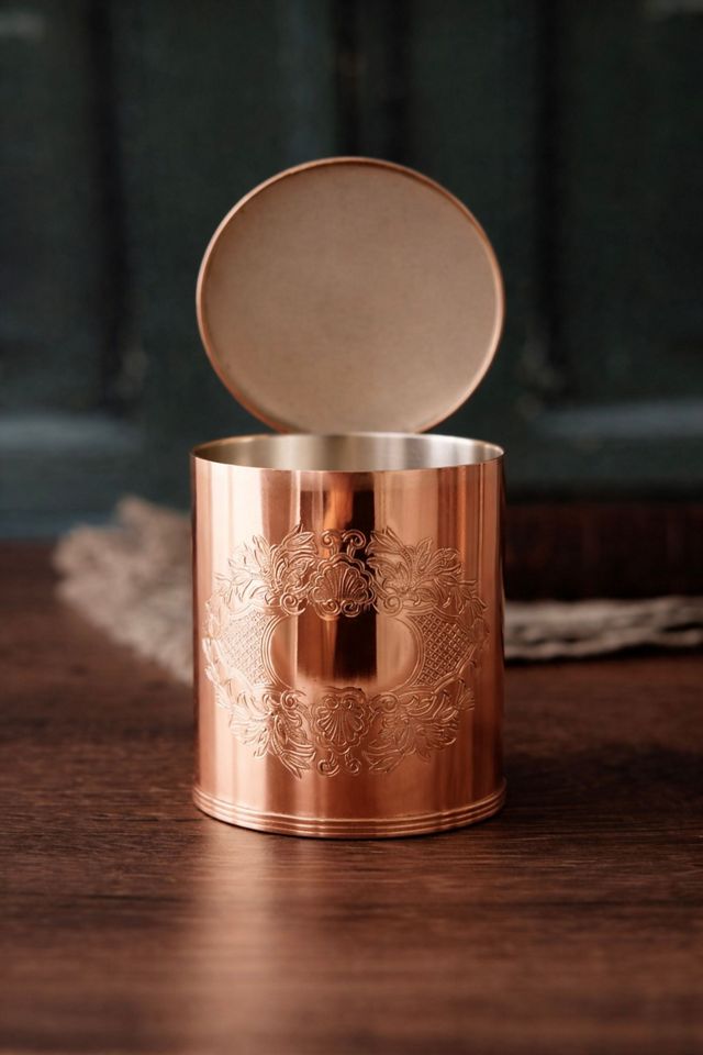 Coppermill Kitchen Antique Round Engraved Tea Caddy #1