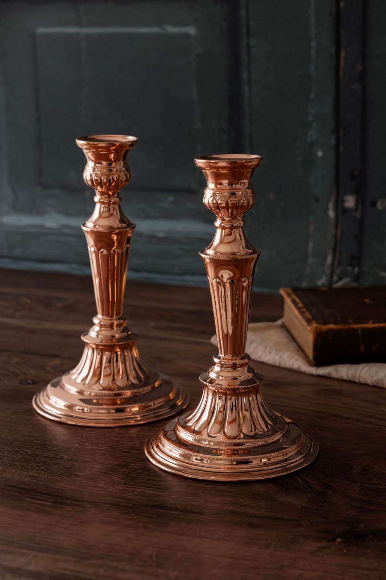 Coppermill Kitchen Antique Rare English Sheffield Candlesticks Pair, Fluted Design