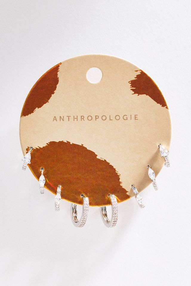 By Anthropologie Crystal Huggie Hoop Earrings, Set of 4 #1