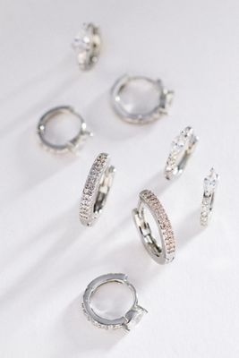 Crystal Huggie Hoop Earrings, Set of 4
