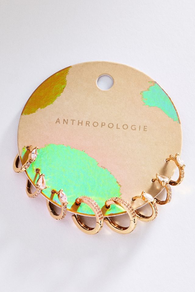 Boucles d'oreilles créoles à cristaux By Anthropologie, lot de 4 #1