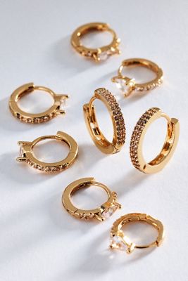Crystal Huggie Hoop Earrings, Set of 4