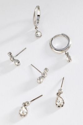 Crystal Stud & Hoop Earrings, Set of 3