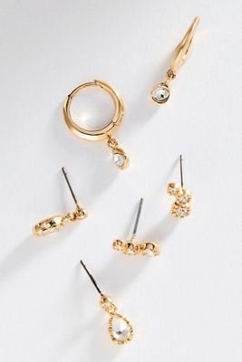 Crystal Post and Hoop Earrings, Set of 3