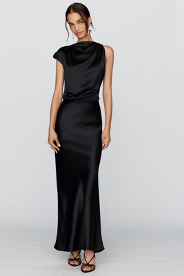 Mare Mare Satin Cowl Maxi Dress In Black