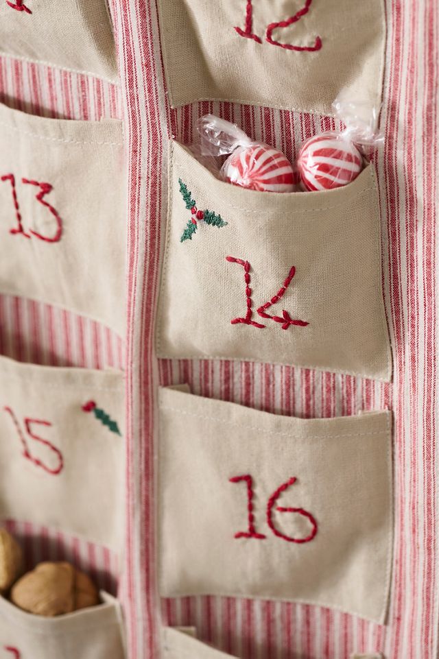 Embroidered Stripe Hanging Advent Calendar #1