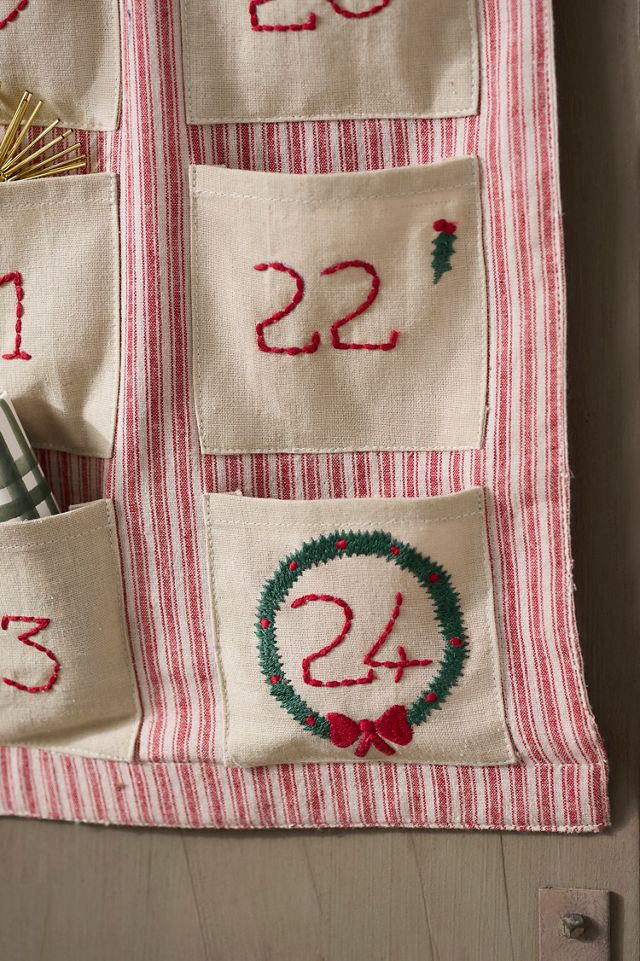 Embroidered Stripe Hanging Advent Calendar #2