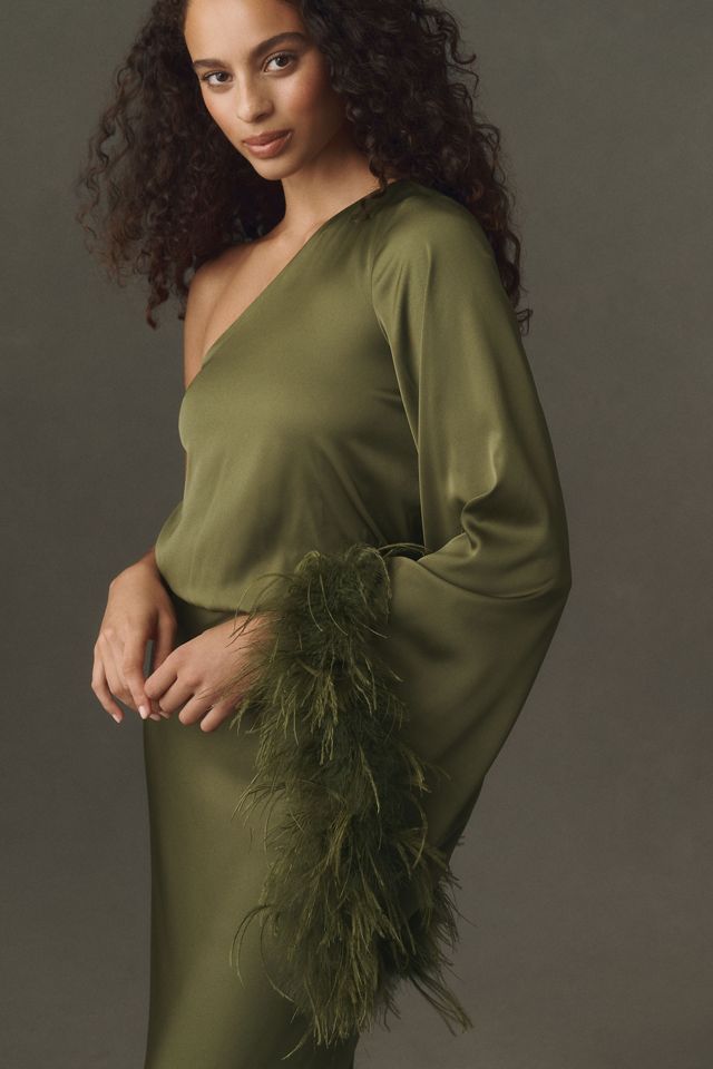 Hutch One-Shoulder Feather Maxi Dress #1