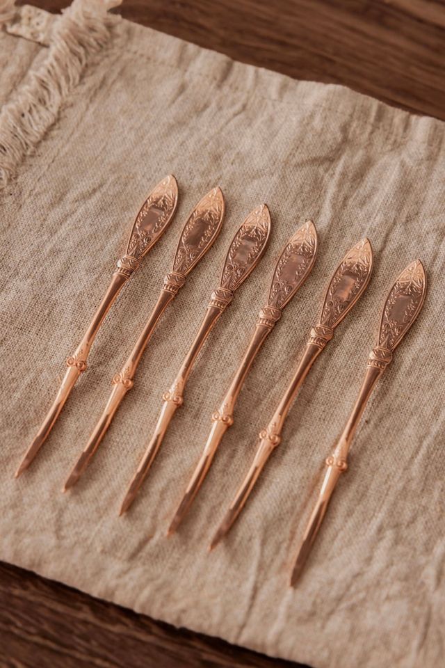 Coppermill Kitchen Antique Elegant Pattern Nut and Barware Picks Set Of 6 #1