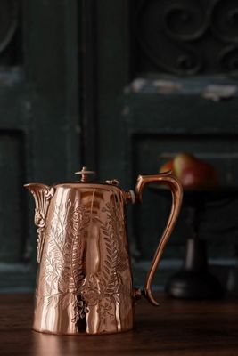 Coppermill Kitchen Antique Tall Engraved Teapot, Silver Lined 10
