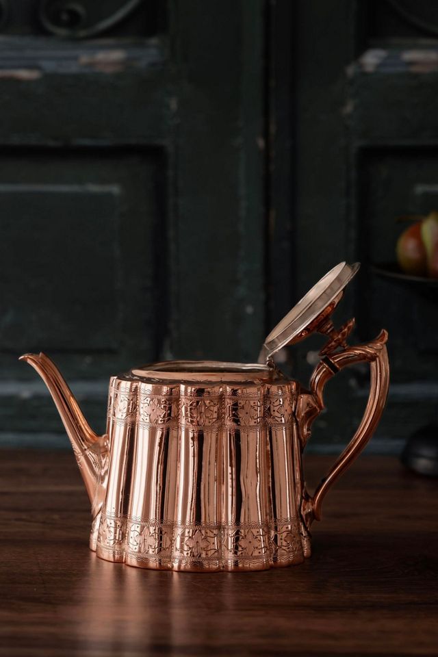 Coppermill Kitchen Antique Engraved Teapot, Silver Lined 4 #1