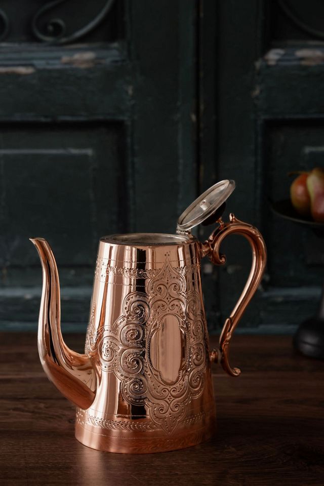 Coppermill Kitchen Antique Tall Engraved Teapot, Silver Lined 9 #1