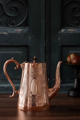 Coppermill Kitchen Antique Tall Engraved Teapot, Silver Lined 9