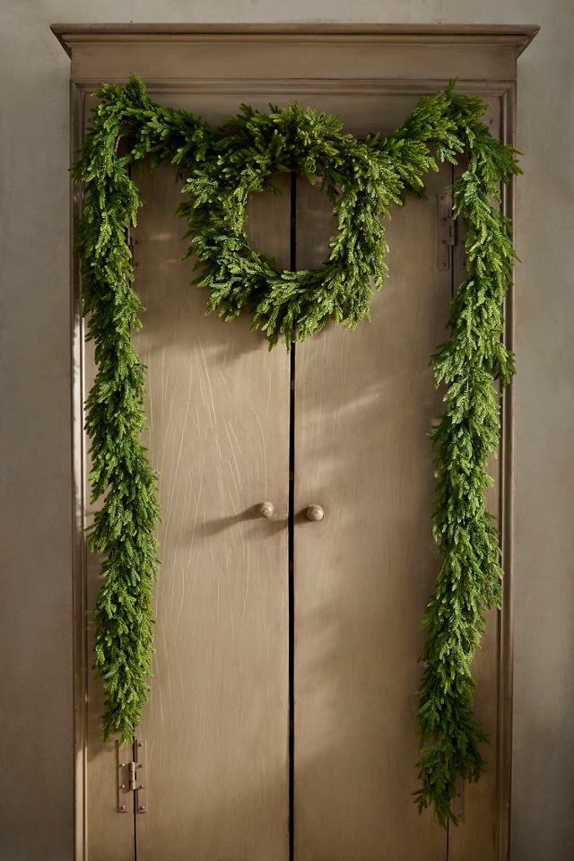 Faux Evergreen Wreath Garland, 12’ #2