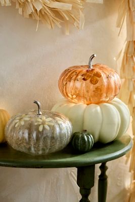 Pressed Floral Glass Pumpkin, Large
