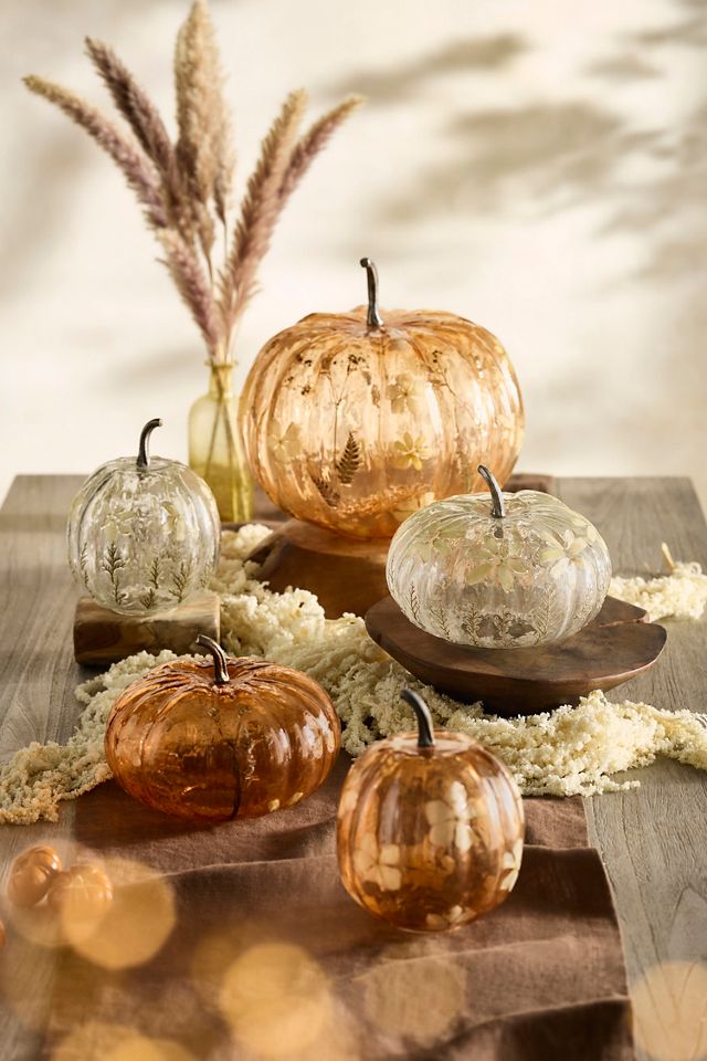 Pressed Floral Glass Pumpkin, Large #5