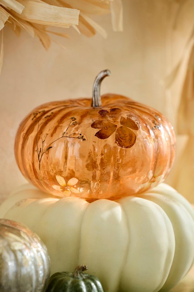 Pressed Floral Glass Pumpkin, Large #1
