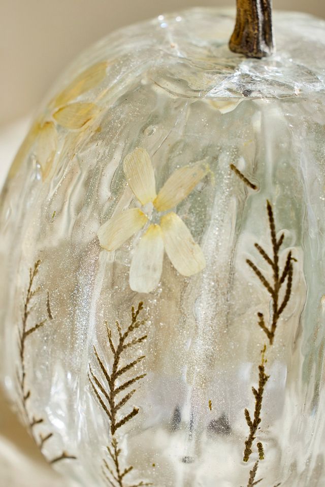 Pressed Floral Glass Pumpkin, Medium #1