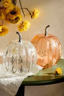 Pressed Floral Glass Pumpkin, Medium