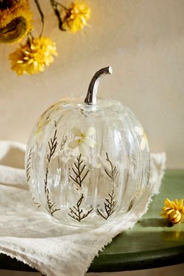 Pressed Floral Glass Pumpkin, Medium