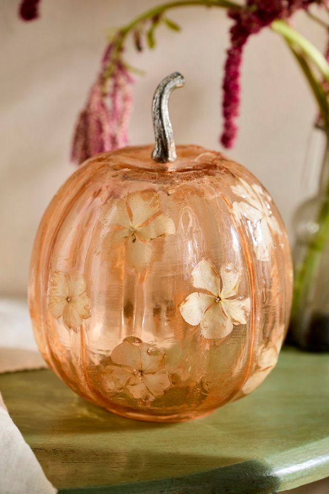 Pressed Floral Glass Pumpkin, Medium #1