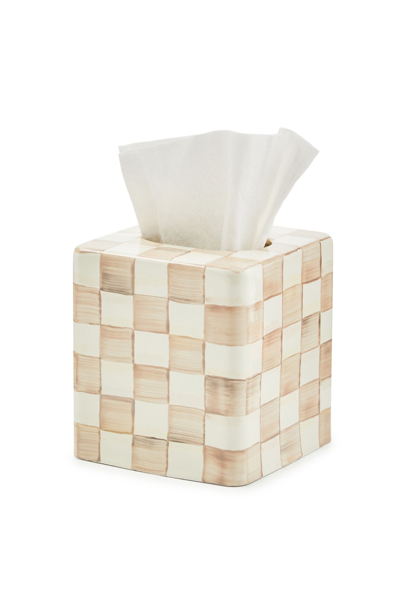 MacKenzie-Childs Checkered Boutique Tissue Box Cover - Mocha Check, One Size