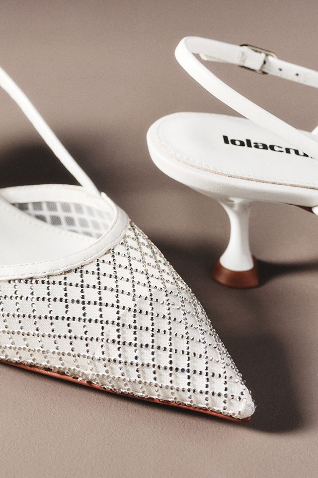 Lola Cruz Mesh Crystal Slingback Heels #1