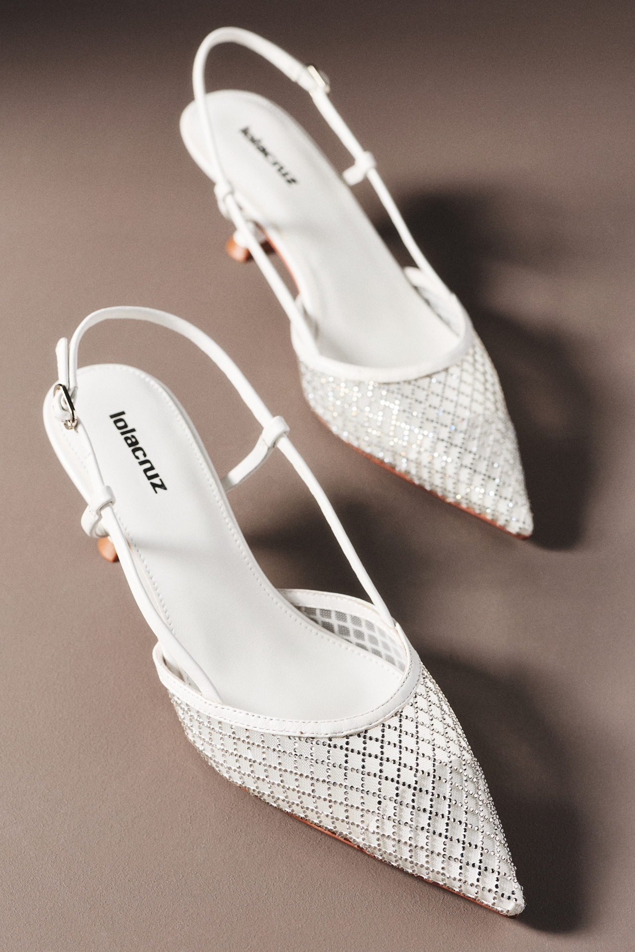 Lola Cruz Mesh Crystal Slingback Heels