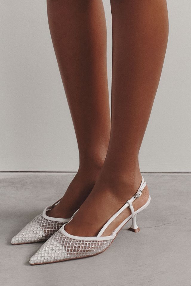 Lola Cruz Mesh Crystal Slingback Heels #1