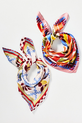 By Anthropologie Abstract Print Hair Scarves, Set Of 2 In Sand