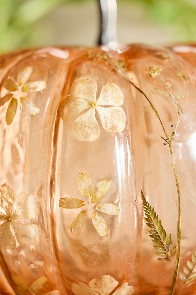 Pressed Floral Glass Pumpkin, Extra Large #2