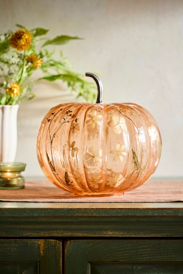 Pressed Floral Glass Pumpkin, Extra Large #1