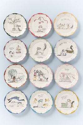 Sarah Writes in Ink 12 Days of Christmas Dessert Plates, Set of 12