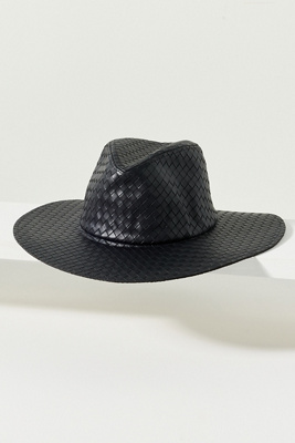 Wyeth Woven Leather Rancher Hat In Black