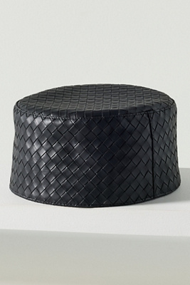 Wyeth Woven Leather Pillbox Hat In Black