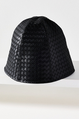 Wyeth Woven Leather Cloche In Black